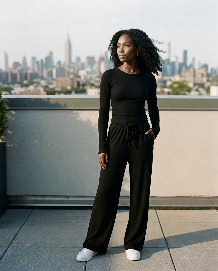 CASIDY - Casual Long Sleeve Top and Wide Pants Set