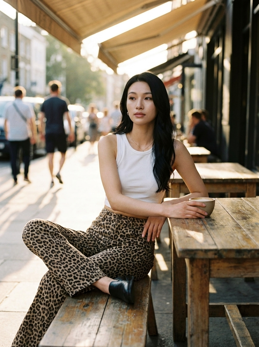 SYALA - Vintage Leopard Tie Front Wide Leg Pants