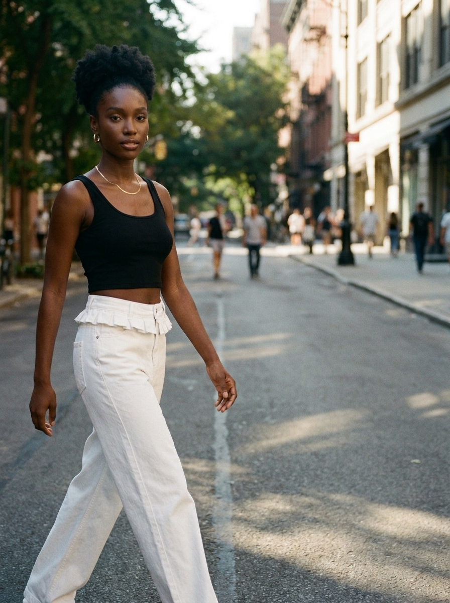 PAISLEY – Elegant Ruffle-Trimmed Wide-Leg Jeans