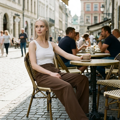 CHARMIE - Casual High Waist Straight Leg Pants - Coffee - Lifestyle photo