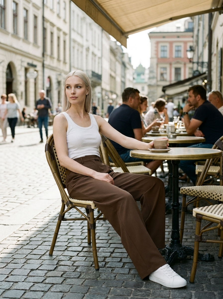 CHARMIE - Casual High Waist Straight Leg Pants - Coffee - Lifestyle photo