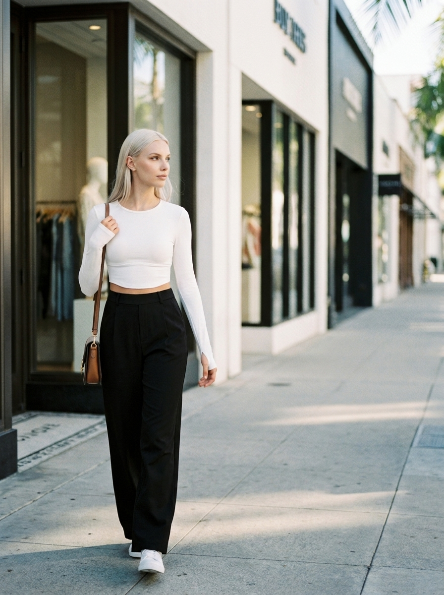 CHARMIE - Casual High Waist Straight Leg Pants - Black - Lifestyle photo