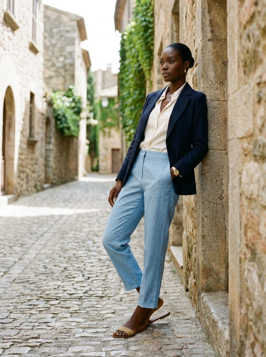 AURELIA | Effortless Casual Trousers - Blue - Lifestyle photo