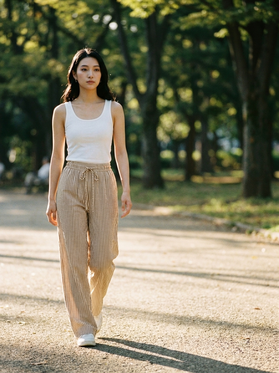 TAITE - Simple Summer Striped Relaxed Fit Buttom