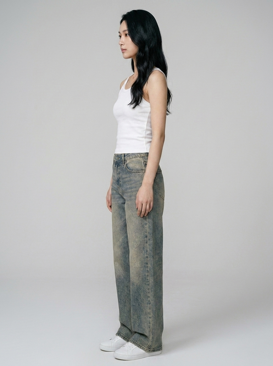 SYLVAINE Vintage Casual Baggy Jeans in Dark Grey
