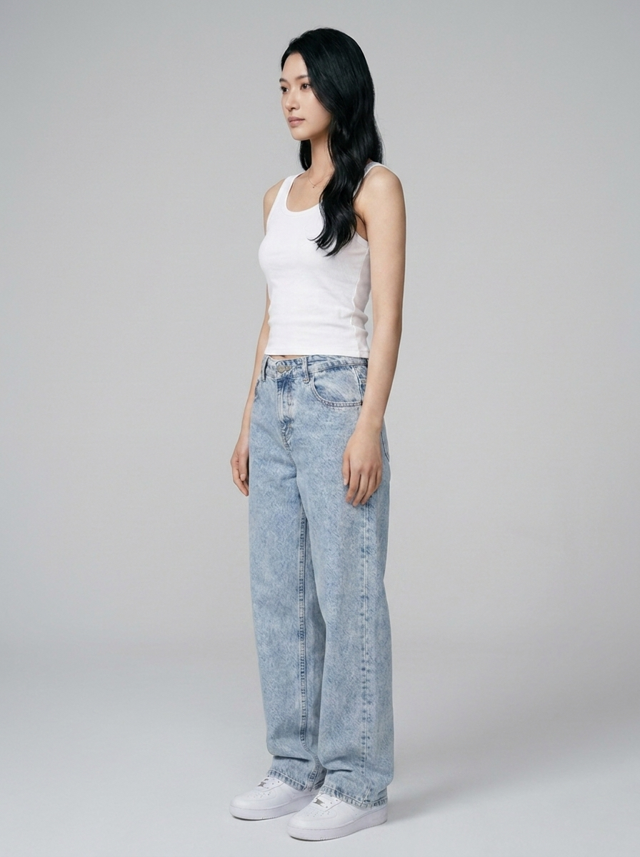 SYLVAINE Vintage Casual Baggy Jeans in Baby Blue