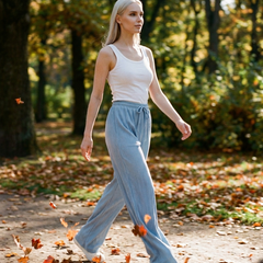 ZABBY - Casual Wide Leg Comfy Everyday Pants - Light Blue - Lifestyle photo
