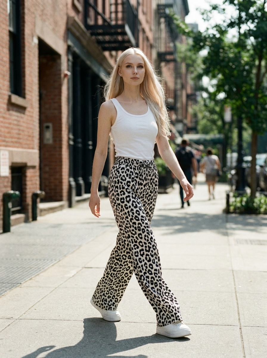 ZABBY - Casual Wide Leg Comfy Everyday Pants - Black and White - Lifestyle photo