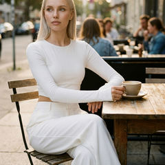 CHARMIE - Casual High Waist Straight Leg Pants - White - Lifestyle photo