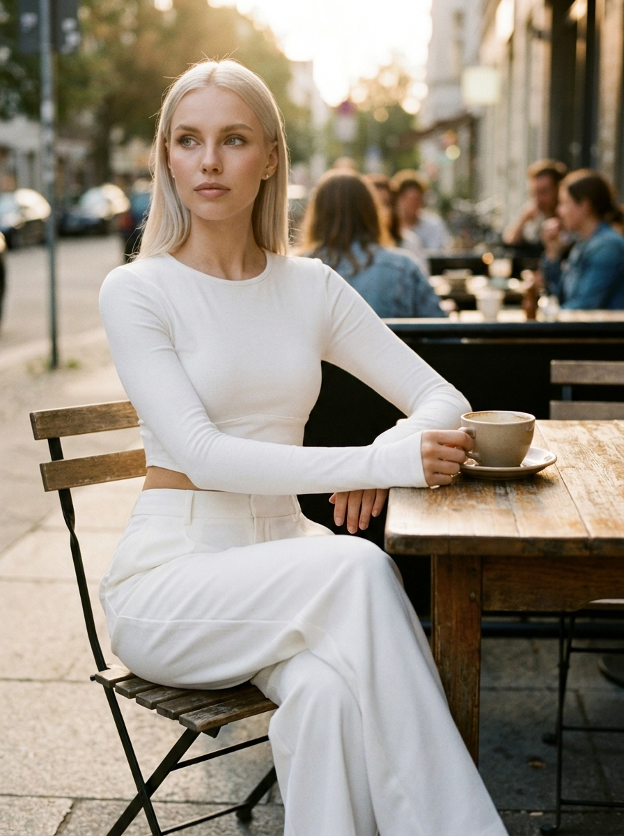 CHARMIE - Casual High Waist Straight Leg Pants - White - Lifestyle photo