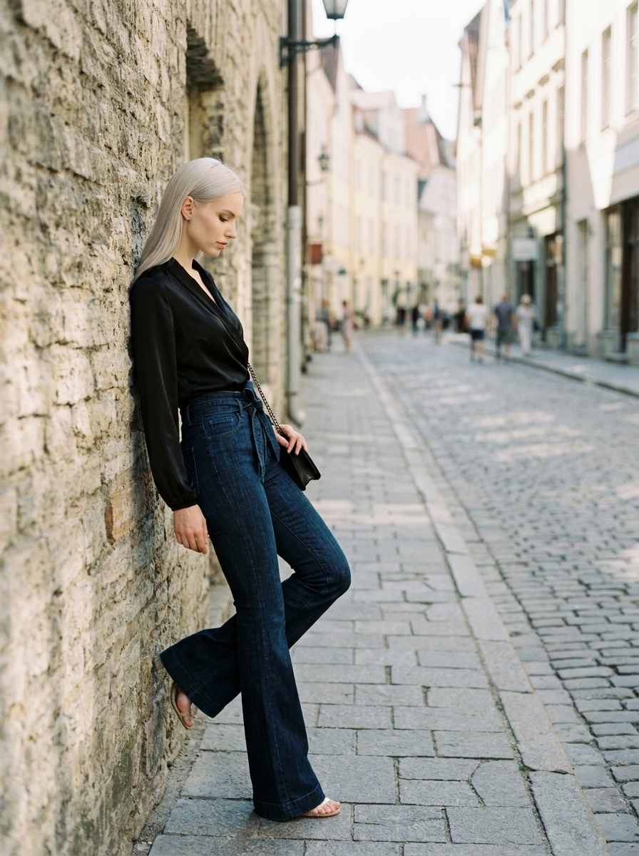 KYRA – Vintage Wide Leg Tie-Waist Flared Pants