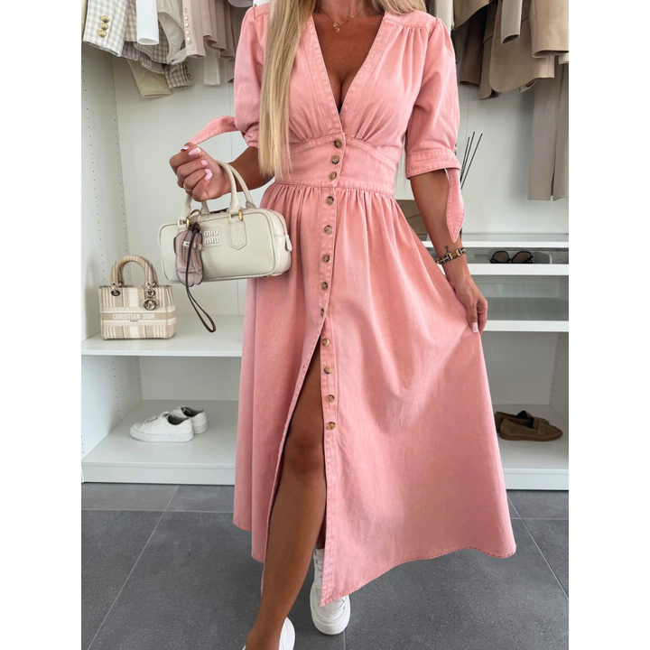 MELY – Elegant V-Neck Midi Dress